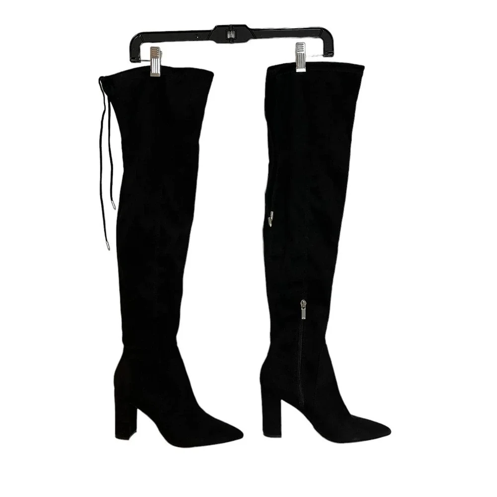 Marc Fisher LTD Over the Knee Boots Lace Up Solid Black Women's Size 5.5M